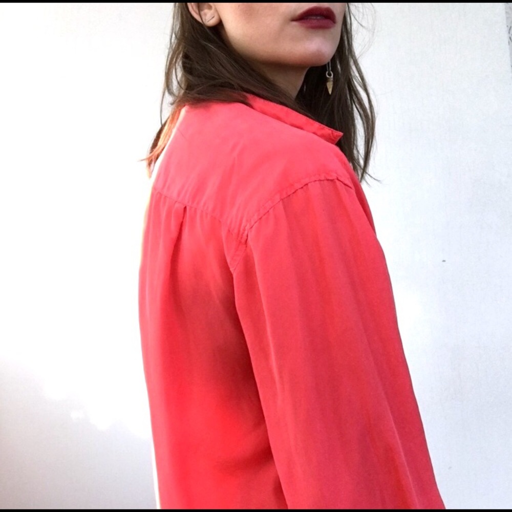 100% silk neon salmon oversized blouse